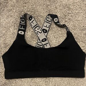 FIGS Black Sports Bra with Logo Straps